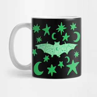 Cute Vampire Bat with Stars and Moons, Green Mug